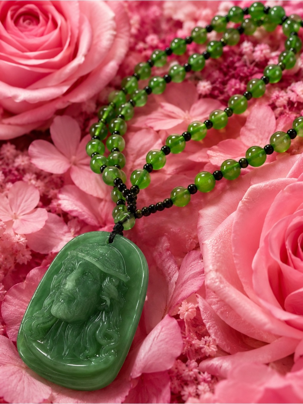 Green Jade Pendant Bead Necklace - Women's Jewelry - Picture 4 of 6